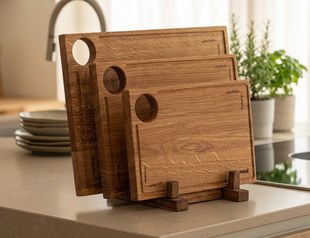 Набор кухонных деревянных разделочных досок Woodbest на подставке, 3 предмета А-1033 фото