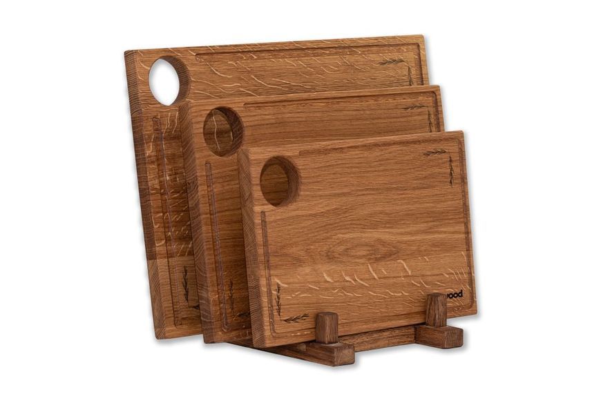 Набор кухонных деревянных разделочных досок Woodbest на подставке, 3 предмета А-1033 фото