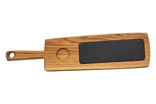 Сервировочная доска Woodbest лофт с ручкой и сланцевой пластиной А-9147 фото